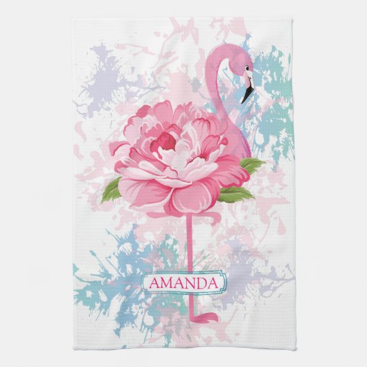 Hand geschilderd roze flamingo theedoek (Verticaal)