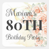 Hand geschilderd roze rozen 80e verjaardag partij vierkante sticker (Voorkant)