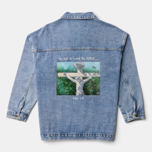 Hand geschilderd wit en groen "VOOR GOD" Denim Jacket (Achterkant)