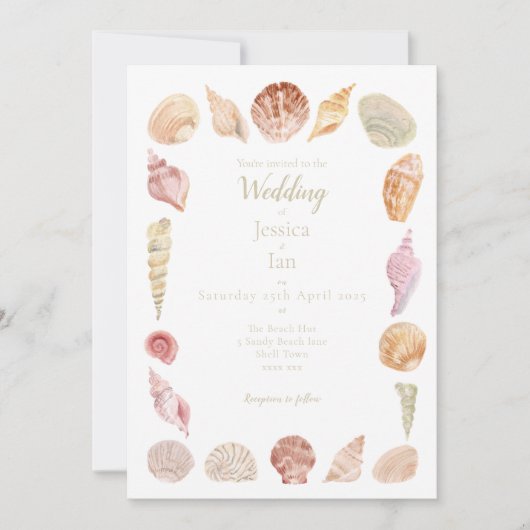 Hand geschilderd Zee Shell bruiloft uitnodiging (Voorkant)