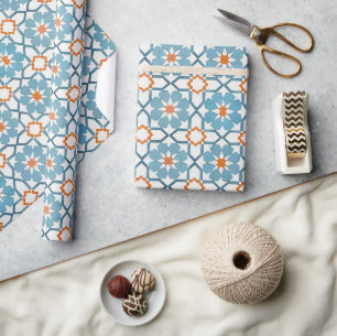 Hand geschilderde geometrische aqua blauw Marokkaa Cadeaupapier