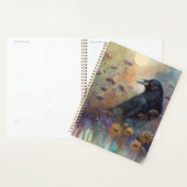 Hand geschilderde raaf met wilde bloemen planner (Display)