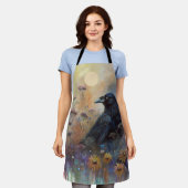 Hand geschilderde raaf met wilde bloemen schort (Gedragen)