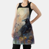 Hand geschilderde raaf met wilde bloemen schort (Insitu)