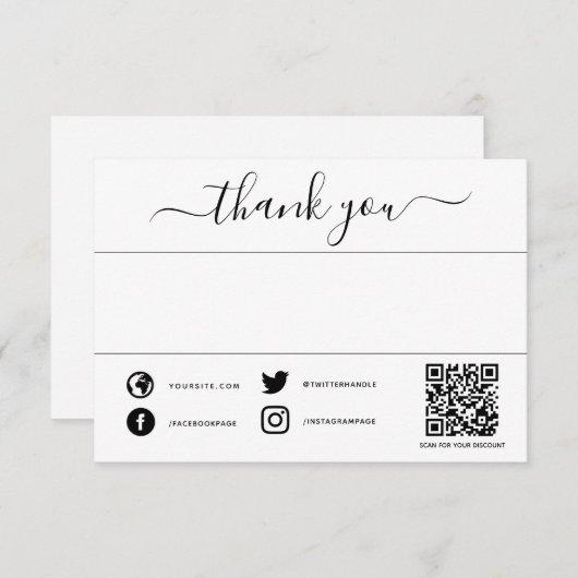 Hand geschreven dank u sociale qr code insert kaar bedankkaart (Voorkant / Achterkant)