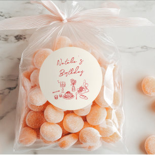 Hand geschreven getekend leuk servies verjaardagsd ronde sticker