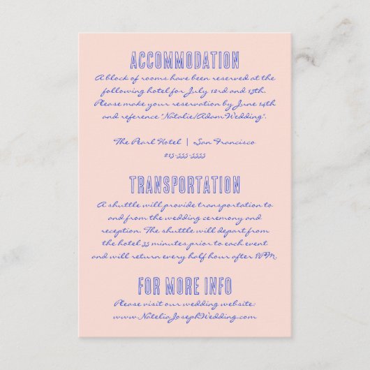 Hand geschreven getekende  retro bruiloft details informatiekaartje (Voorkant)