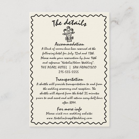 Hand geschreven getrokken retro eigenzinnige bruil informatiekaartje (Voorkant)