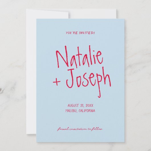 Hand geschreven kleurrijke retro funky moderne bru save the date (Achterkant)