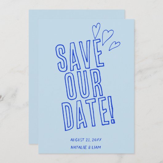 Hand geschreven kleurrijke retro unieke moderne br save the date (Voorkant / Achterkant)