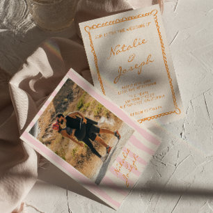 Hand geschreven Pinstripes kleurrijke foto bruilof Kaart