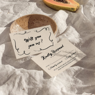  hand geschreven unieke bruiloft RSVP kaartje