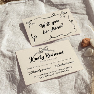 hand geschreven unieke moderne boog bruiloft RSVP kaartje