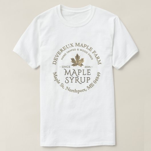 Hand getapt hout gestookt esdoornsiroop gouden bla t-shirt (Design voorkant)