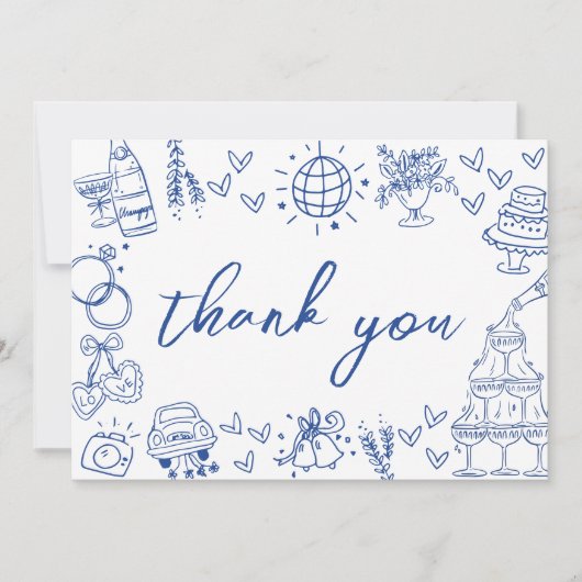 Hand getekend blauw grillig bedankkaart (Voorkant)