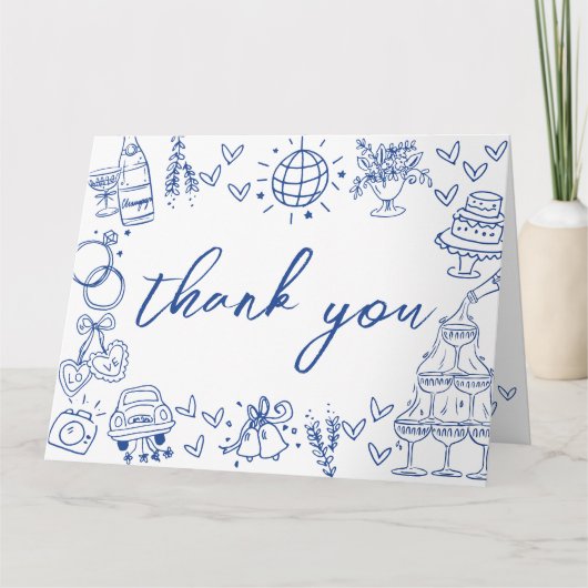 Hand getekend blauw grillig Vrijgezellenfeest Bedankkaart (Voorkant)