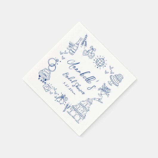 Hand getekend blauw grillig Vrijgezellenfeest Servet (Hoek)