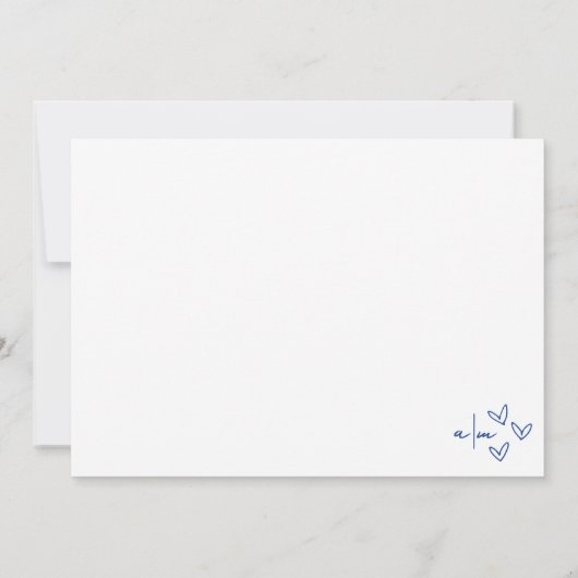 Hand getekend blauw grillige bruiloft bedankkaart (Achterkant)