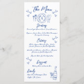 Hand getekend blauw grillige bruiloft menu (Voorkant)