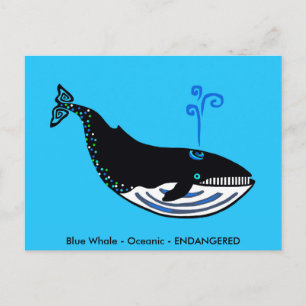 Hand getekend - Blue WHALE - Conservation - Natuur Briefkaart