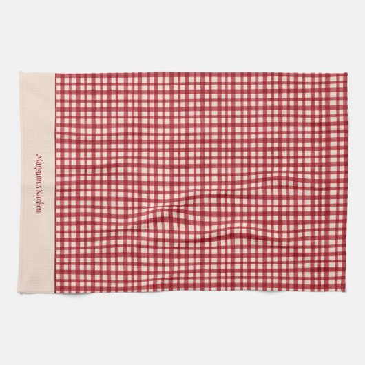 Hand getekend Classic Red Gingham Voeg naam toe Ke Theedoek (Horizontaal)