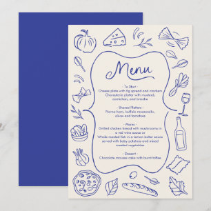 Hand Getekend Diner Menu Italiaans Blauw