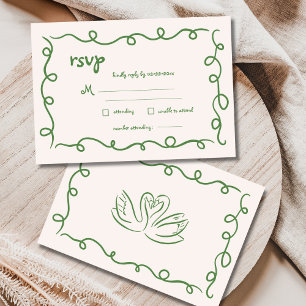 Hand getekend Frans groen grillige bruiloft RSVP Kaartje