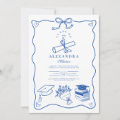 Hand getekend geïllustreerd blauw afstudeerfeest kaart (Voorkant)