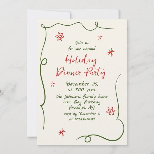 Hand getekend grillig kerstdiner kaart (Voorkant)