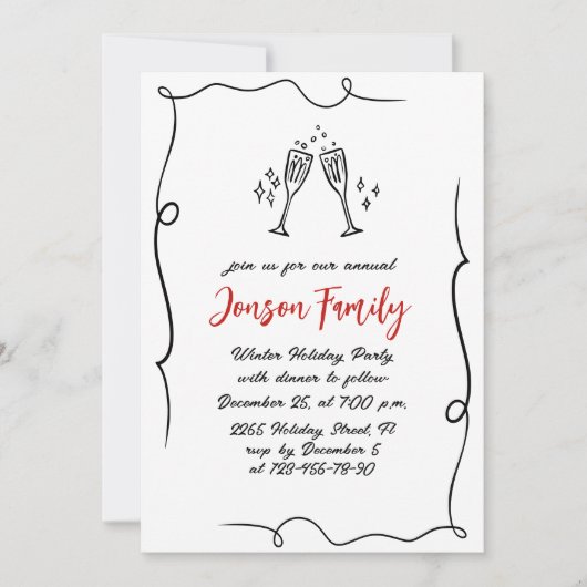 Hand getekend grillig kerstdiner kaart (Voorkant)