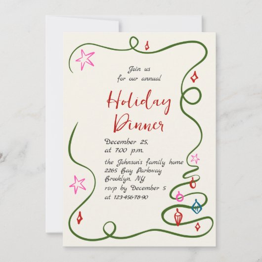 Hand getekend grillig kerstdiner kaart (Voorkant)