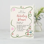 Hand getekend grillig kerstdiner kaart (Staand voorkant)