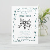 Hand getekend grillige bruiloft Kaart (Staand voorkant)