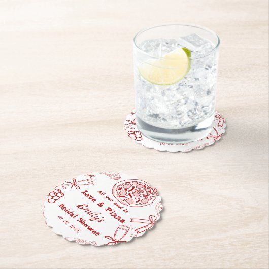 Hand Getekend is liefde & Pizza Bruiloft Feest Kartonnen Onderzetters (Insitu)