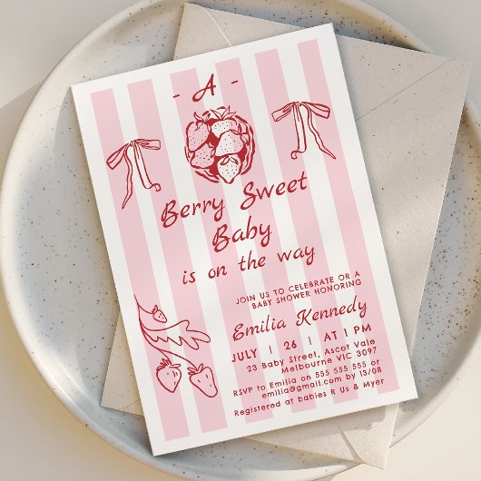 Hand getekend rood een bes zoet Baby shower Kaart