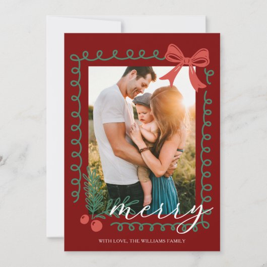 Hand getekend rood en groen vrolijk feestdagenkaart (Voorkant)