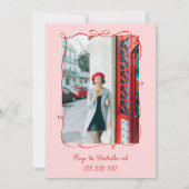 Hand getekend rood roze Wavy 70s foto verjaardagsf Kaart (Achterkant)