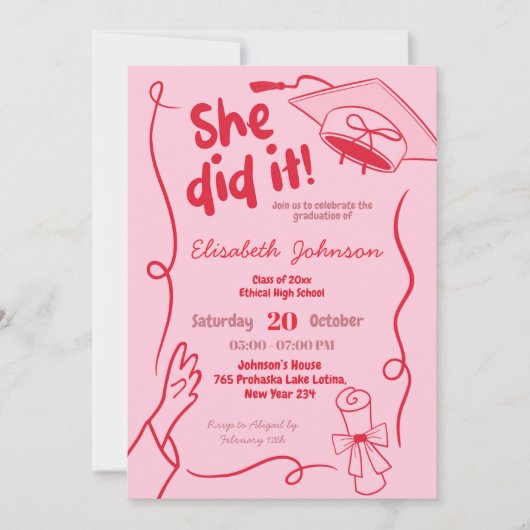 Hand getekend rood ze deed het Afstuderen Kaart (Voorkant)