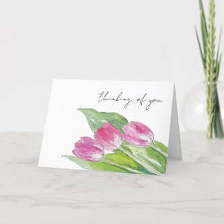 Hand getekend Roze Spring Tulip Sketch Wenskaart Bedankkaart