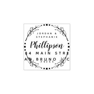 Hand getekend rustiek script getrouwd paar terugke 	rubberstempel