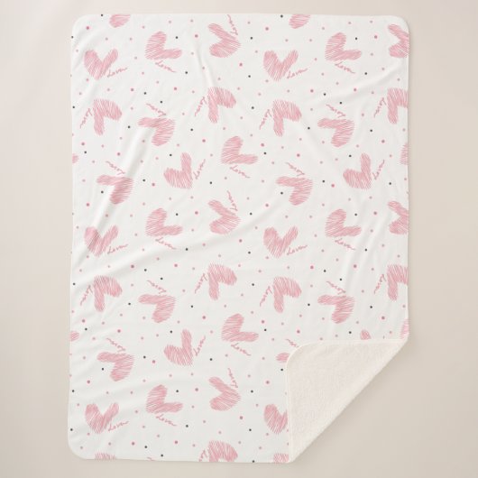 Hand getekend Schattige hart en liefde Sherpa Deken (Voorkant)