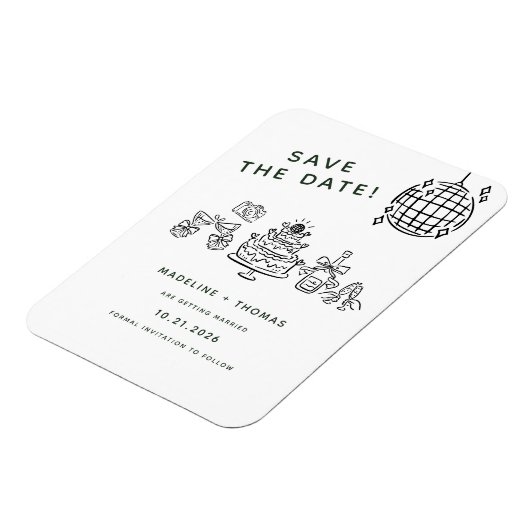 Hand getekend Scribble Disco Wedding Sla de datum Magneet (Linkerzijde)