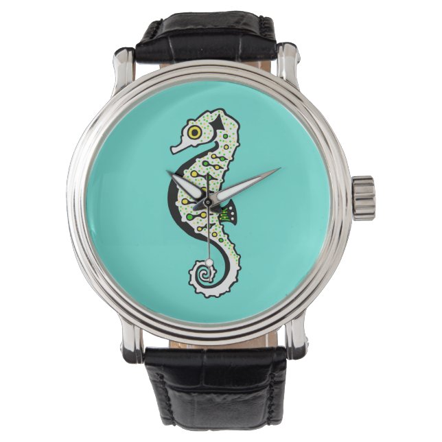 Hand getekend - SEAHORSE - Natuur - Aqua horloge (Voorkant)