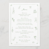 Hand getekend wit en groen huwelijk menu (Voorkant)