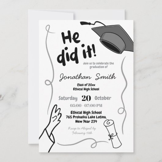 Hand getekend zwart deed hij het Afstuderen Kaart (Voorkant)