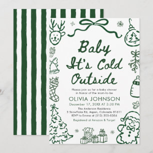 Hand Getekende Baby Het Is Koud Buiten Baby Shower Kaart