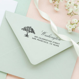 Hand-getekende boom familienaam script retouradres  zelfinktende stempel
