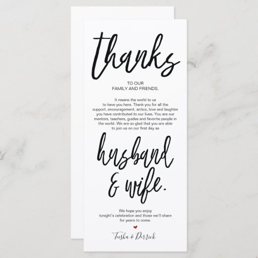 Hand getekende bruiloft Bedankt Plaats Instelling  Programma (Voorkant / Achterkant)