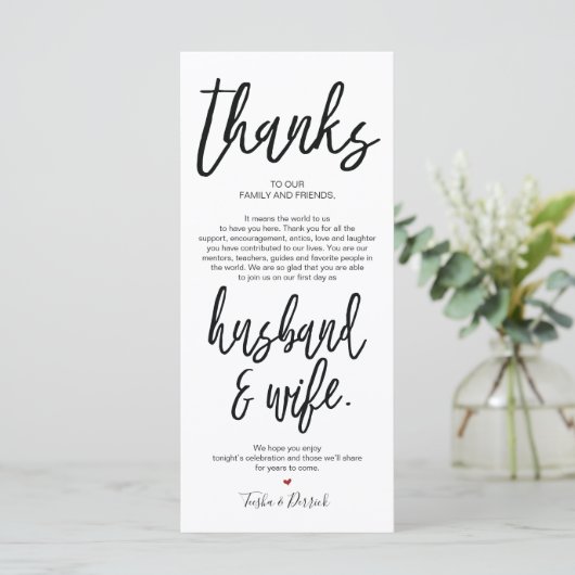 Hand getekende bruiloft Bedankt Plaats Instelling  Programma (Staand voorkant)