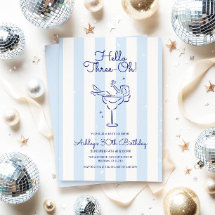 Hand Getekende Cocktail Hello Three-Oh! Gestreepte Kaart
